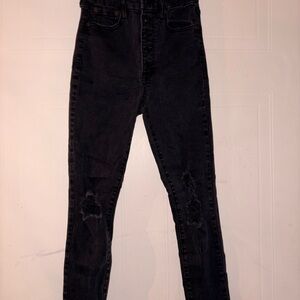 Aeropostale Washed Black Skinny Jeans with Knee Distress